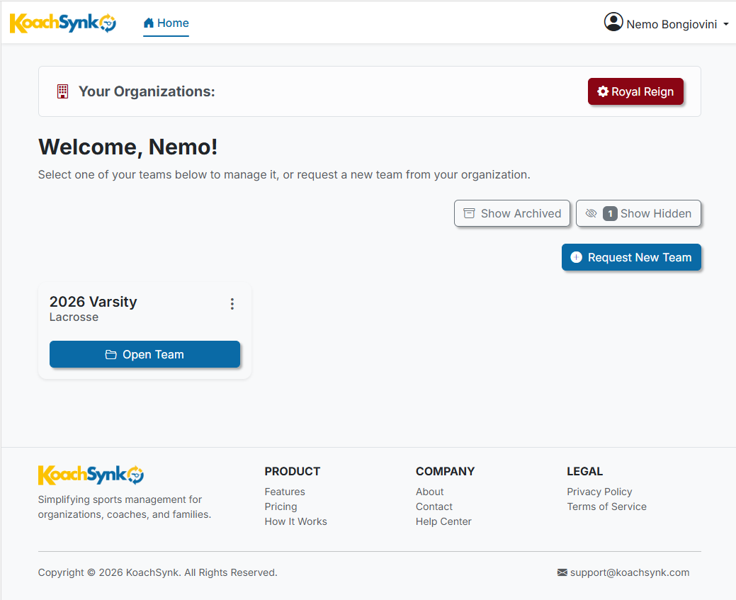 Coach dashboard on desktop