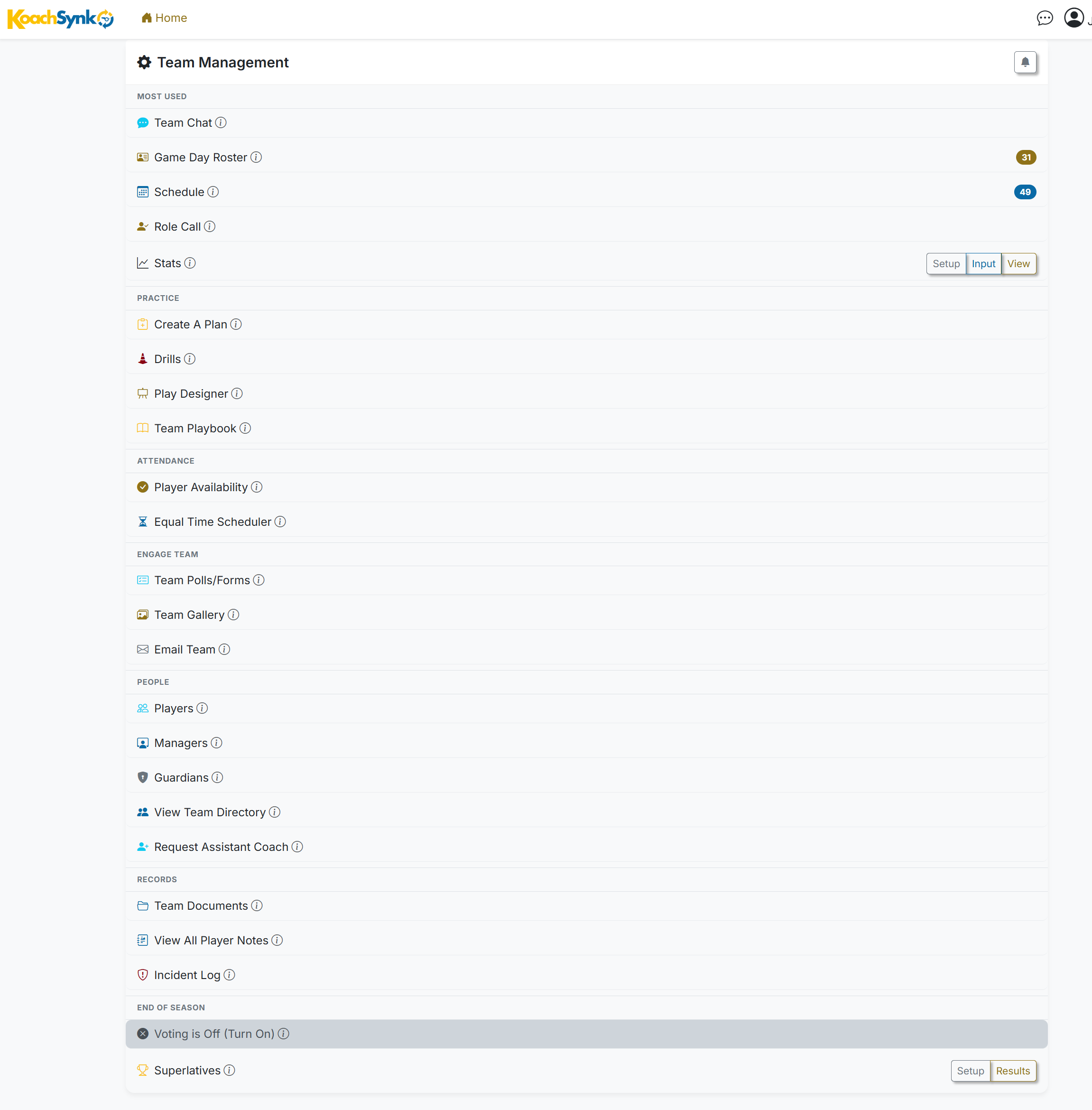 Coach desktop dashboard — the full Team Management view